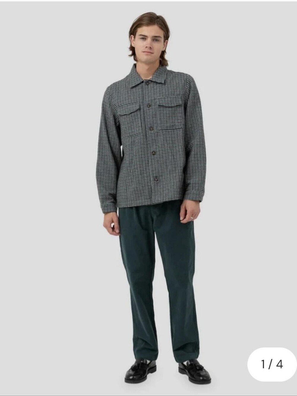 Rythm Surhemise Homme Pacific Check Shacket Shirt Men's L Dark Green Wool Blend